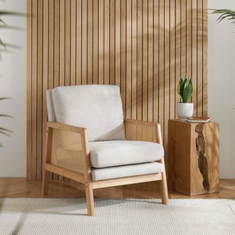 Birlea Rattan Arm Chair Accent White Fabric Birlea Ivy Easy Chair