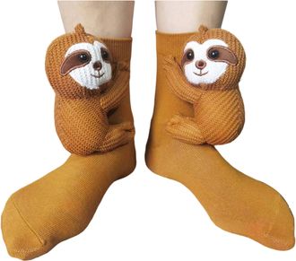 Generic 3D Knit Animal Socks, Hand Crocheted Soft Breathable Novelty Cute Stuffed Hug Sock Winter Warm Floor Socks for Men & Women (Monkey)
