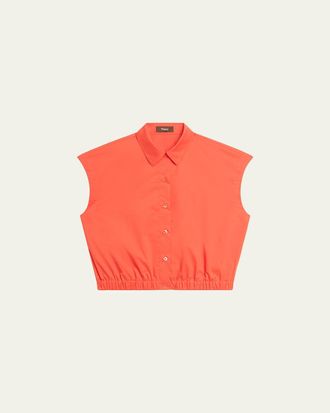Theory Button-Front Cap-Sleeve Shirt