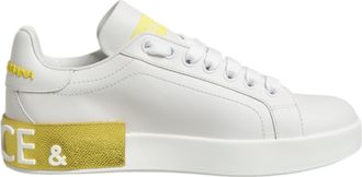 Dolce & Gabbana Witte Gele Leren Lage Sneakers Schoenen
