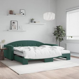 vidaXL Sof&aacute; Cama Nido Con Colch&oacute;n Terciopelo Verde Oscuro 100x200 Cm Vidaxl