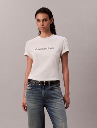 Calvin Klein Jeans T-Shirt CALVIN KLEIN JEANS A- INST. LOGO CLASSIC TEE SS, Damen, Gr. XXL (46), vanilla heather, Jersey, Obermaterial: 100% Baumwolle, unifarben, regula