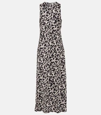 Asceno Valencia printed silk twill maxi dress