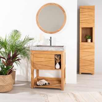 Wanda Collection Mueble De Teca Maciza Cosy 67 Cm + Lavabo Gris