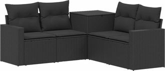 vidaXL Juego De Sof&aacute; 5 Uds. Negro Rat&aacute;n Sint&eacute;tico Y Acero Vidaxl