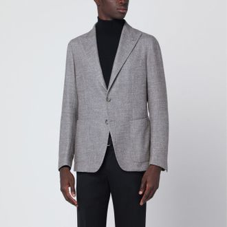 Tagliatore Taupe Single Breasted Jacket In Wool And Silk Blend