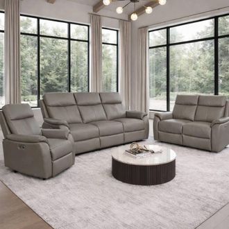 Aspire Home Accents Kingsmere 3 + 2 + 1 Power Recliner Sofa Suite in Real Leather in Grey