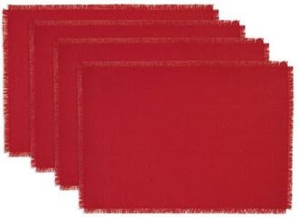 Solino Home Linen Placemats Set of 4, 14 x 19 Inch for Dining Table, Holiday and Everyday Table Decor - Fringe in Cherry at Nordstrom, Size Medium