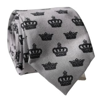 Dolce & Gabbana Ties, male, Gray, Size: ONE SIZE Crown Fantasy Silk Adjustable Tied Necktie
