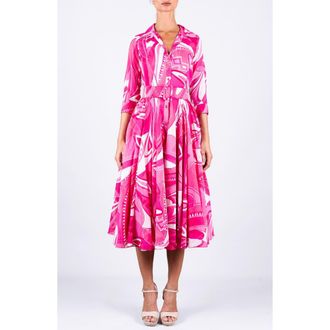 Samantha Sung A-Line Midi Aster Shirtdress in Pink at Nordstrom, Size 14