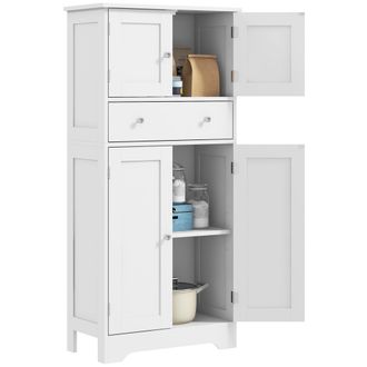 HOMCOM Kitchen Cupboard Kitchen Cabinet With Drawer And Adjustable Shelf White | TJ Hughes