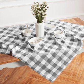 Solino Home Linen Table Throw - Buffalo Check, 52 x 52, 52 x 52 in Grey And White at Nordstrom, Size Small