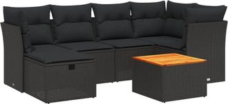 vidaXL Set De Comedor De Jard&iacute;n 7 Pzas Y Cojines Rat&aacute;n Sint&eacute;tico Negro Vidaxl