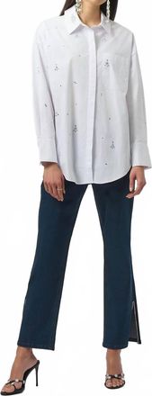 Joseph Ribkoff Rhinestone Embellished Button Front Blouse In White
