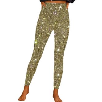 Generic Women Sequin Leggings - High Waisted Leggings For Women Fashion Sparkle Sequin Trousers Lightweight Fit Full Length Pants Slimming Casual Trousers Mag