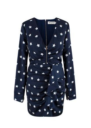 Self Portrait Navy Star Print Ruffle Mini Dress Size XXS