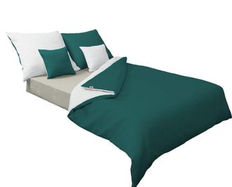 OEM Ropa De Cama Satinada Doble Cara 220x200 + 2x70x80 Blanco/pero Verde Matex