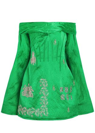 Erdem Embellished Off-the-shoulder Crinkled Satin Mini Dress - Green - 10 (UK10 / S)