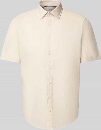 Jake*s Slim Fit Leinenhemd mit Knopfleiste in Sand, Größe XL