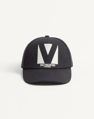 Valentino Garavani Baseball Cap Chez Valentino In Cotone Con Ricamo Uomo NERO/AVORIO 57