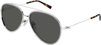 Gucci Aviator Zonnebril - Heren - Zonnebrillen - Grijs - 56 MM - Accessoires