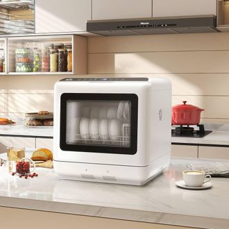HOMCOM Countertop Dishwasher with Dual Water Supply & 6 Programs, White
