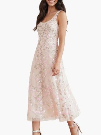 Needle & Thread Ribbon Heart Scoop Neck Dress in Cream/multi at Nordstrom, Size 14