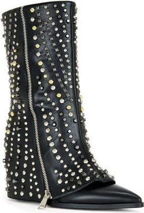 Azalea Wang Hematine Studded Wedge Bootie in Black at Nordstrom Rack, Size 11