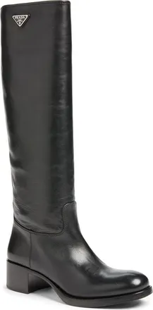 Prada Leather Tall Boot in Nero at Nordstrom, Size 35.5