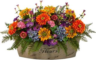 Nearly Natural 18-in Mixed Flowers Artificial Arrangement in Decorative Vase in Orange at Nordstrom