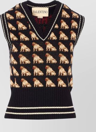 Valentino Garavani knit vest with dog pattern and trim