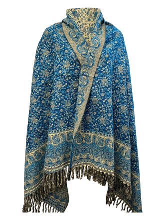 Tibet Tibet Blue Beige Soft Warm Woolen Winter Floral Leaf Print Scarf Handmade Luxurious Shawl Wrap Decoration Blanket Oversized Reversible Pure Yak Wool