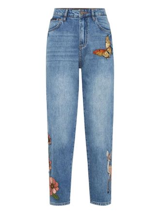 Philipp Plein Jeans con ricamo farfalla - Blu