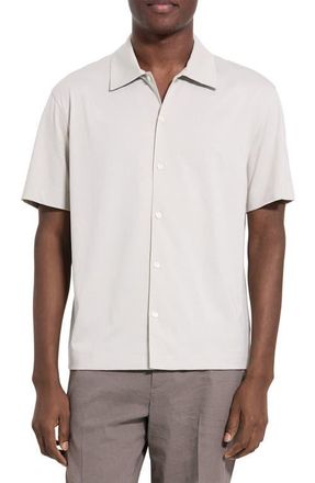 Theory Relaxed Short Sleeve Button-Up Shirt in Silver Cloud - Uqa at Nordstrom, Size Xx-Large