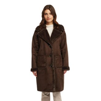 NVLT Womens Single Breasted Shearling Coat