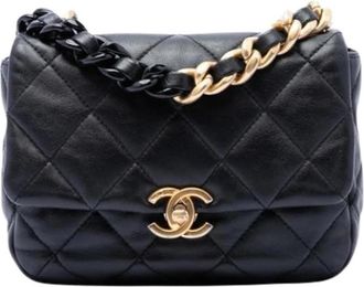 Chanel Pre-owned Quilted Lambskin Flap Crossbody - Dames - Vintage Schoudertas - Zwart - ONE Size - Leer - Vintage