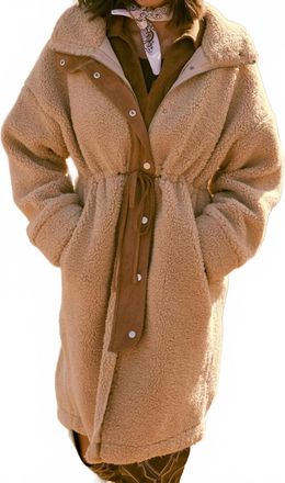 Promesa Sherpa Fleece Drawstring Coat In Sand