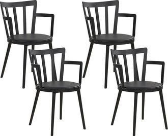 Beliani Beliani - Conjunto De 4 Sillas De Comedor Sala De Estar Minimalista Moderno Asiento De Piel Sint&eacute;tica Acolchado Negro Con Reposabrazos Morill