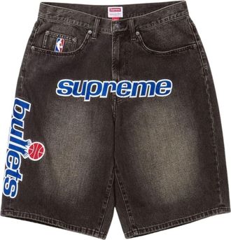 SUPREME x Mitchell & Ness SS26 Washington Bullets Baggy Denim Short Washed Black SUP-SS26-280