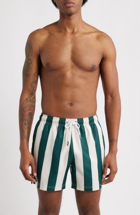 MAVRANS Emerald Heritage Cabana Stripe Swim Trunks in Green at Nordstrom, Size Xx-Large