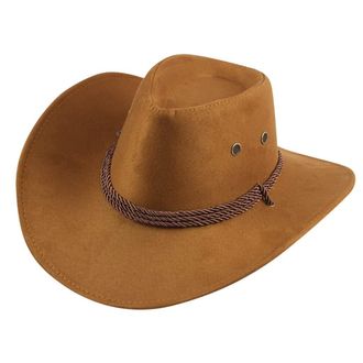 Generic Clearance Men Cowboy Hat Cowboy Felt Hat Western Hat Wide Brim Durable Cowgirl Lightweight Travel Cap Adjustable Outdoor Hat Large Sun Hat UK Yellow