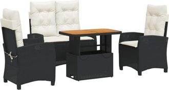 vidaXL Juego Comedor Jard&iacute;n 4 Piezas Con Cojines Rat&aacute;n Sint&eacute;tico Negro Vidaxl