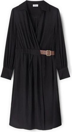 Motivi Gekreelde Twill Blousejurk - Dames - Feestkleedjes - Zwart - M - Leer - Kleedjes