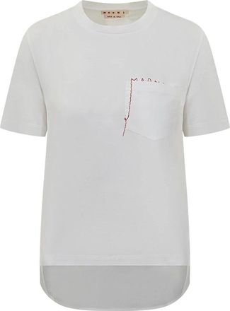 Marni Geborduurde katoenen T-shirt - Dames - T-shirts - Wit - M - Katoen - Tops