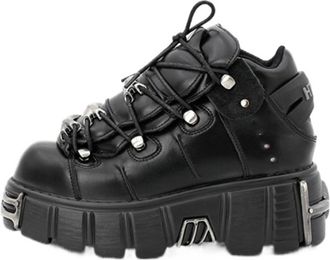 Generic Punk Style Women Shoes Lace-up Heel Height 6CM Platform Shoes Woman Rock Boots Metal Decor Woman Sneakers(Black,US10.5)