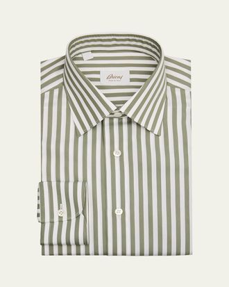 Brioni Mens Cotton Candy Stripe Point Collar Dress Shirt