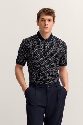 Bugatti Poloshirt BUGATTI Modern Fit, Herren, Gr. XXL, 390, marine, 52% Baumwolle, 44% Polyester, 4% Elasthan, Rautenmuster, normal, ohne Ausschnitt, Rippb&uuml;nd