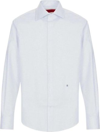 Carolina Herrera Twill Check Shirt met Italiaanse Kraag - Heren - Zakelijke Overhemden - Blauw - M - Katoen - Overhemden