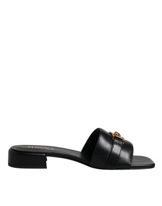 Versace Womens Medusa Buckle Leather Slides - Black - Size EU 36