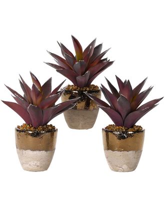 D&W Silks Set Of 3 Red Aloe Plants In Rustic Ceramic Planter